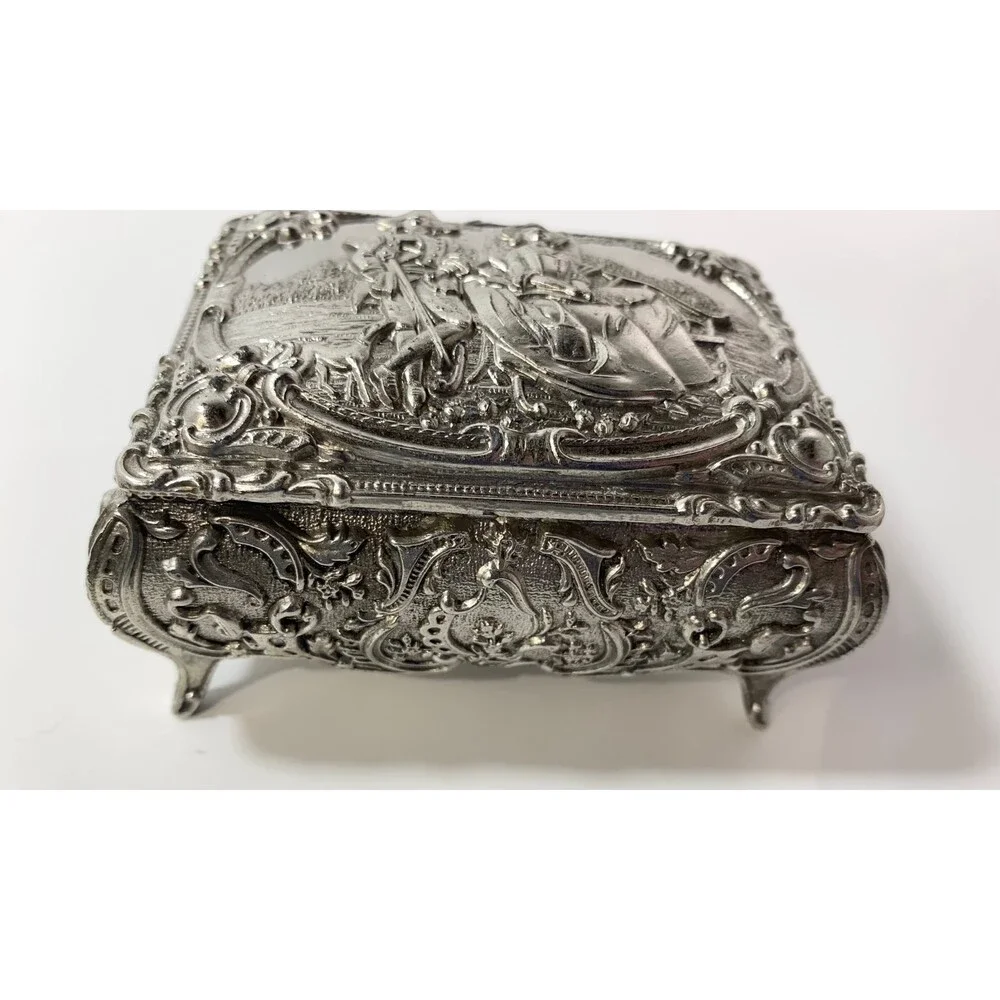 Vintage Silver toned red velvet lined trinket box